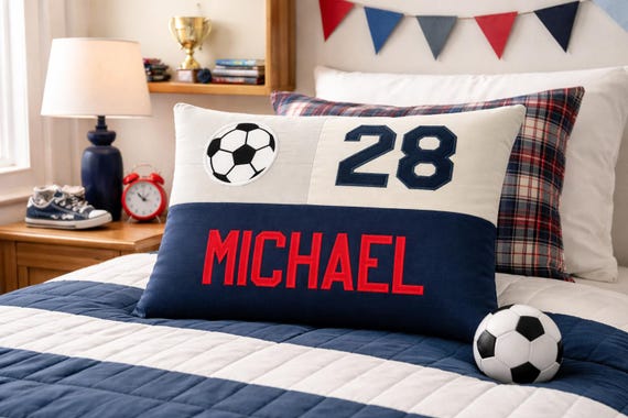 Personalized Soccer - Kids name pillow - Sports Bedroom decor - Team gift
