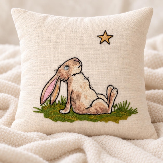18 X 18 Nursery Pillow, Embroidered Bunny with Insert. Can be personalized