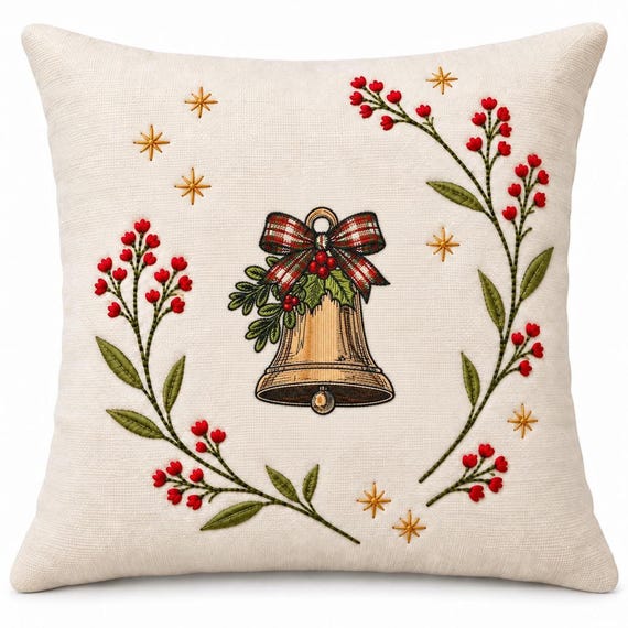 Vintage Holiday Bell Pillow, 18 x 18 with Feather Insert