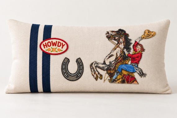 Western Lumbar Pillow, 24 x 16 Embroidered Cowgirl Rodeo Decor