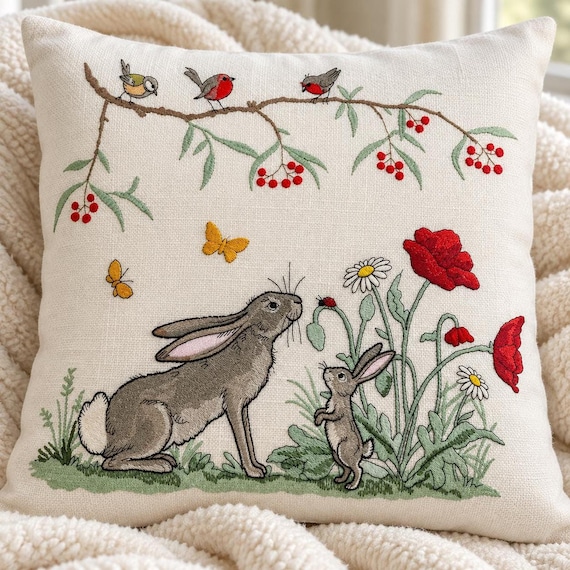 18 X 18 Inch Nursery Pillow With Insert, Woodland Rabbit Design