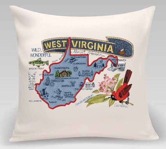 West Virginia State Pillow  feather insert 