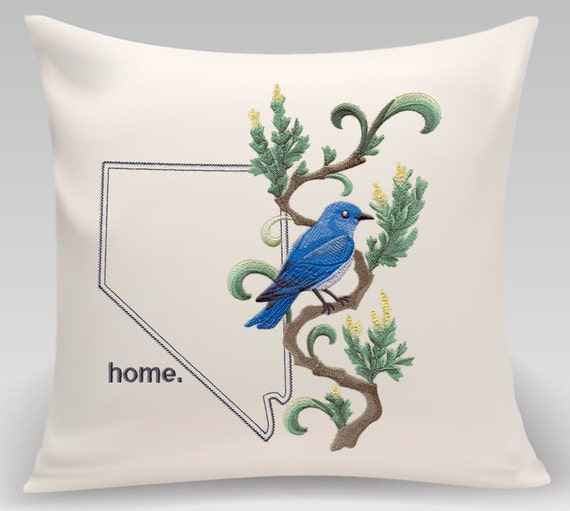 Nevada Mountain Bluebird and Sagebrush Medley- Embroidered with feather insert