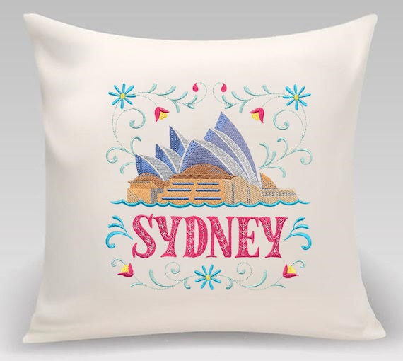 Embroidered Sydney Pillow – Handmade Home Decor, 18 Inch