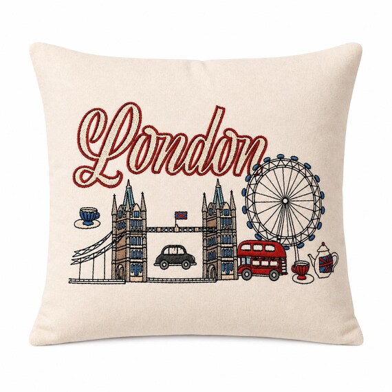London embroidered pillow | Decorative throw pillow