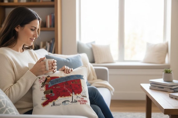 Connecticut State pillow with feather insert