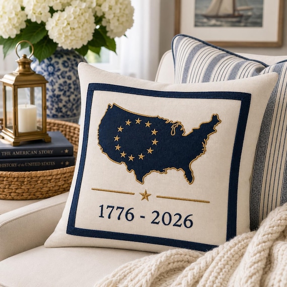 America 250 embroidered pillow USA anniversary decor