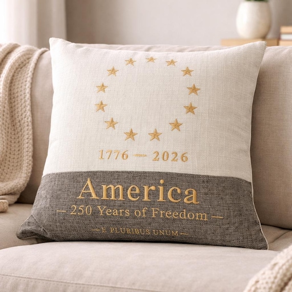 Embroidered America 250 Pillow | Fourth of July & Americana Accent Pillow
