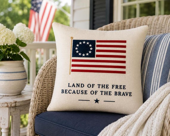 Americana Decor Embroidered Pillow with Betsy Ross Flag Design