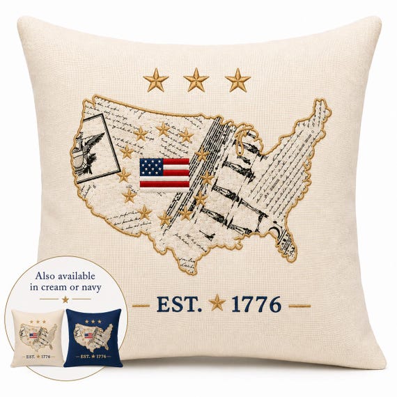 Americana 250 Pillow, Embroidered USA vintage inspired decor
