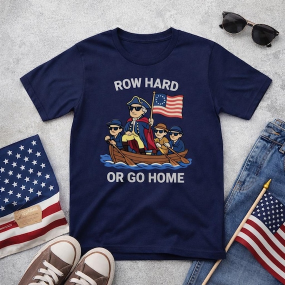 Patriotic Rowing tee- Funny George Washington Boat shirt - Adult and Youth -4th of July -  USA 250 anniversary