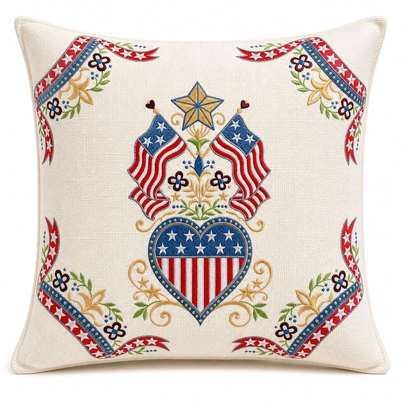 Patriotic Embroidered throw pillow- Americana home decor - USA 250