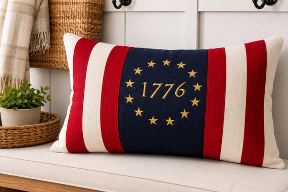 America 250 embroidered bench pillow USA anniversary decor