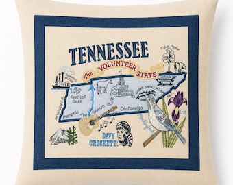 Tennessee State pillow - Embroidered - Volunteer State- Gift for home