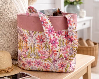 Embroidered Personalized tote with interior pockets, Teacher Gift, Beach bag, Monogrammed Floral casual