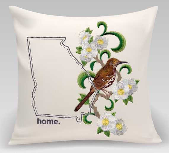 Georgia Brown Thrasher and Cherokee Rose Medley. Embroidered with feather insert