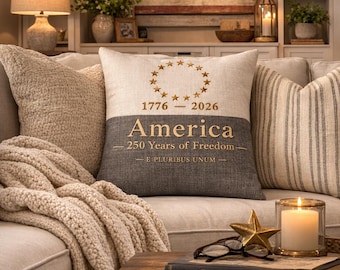 Embroidered America 250 Pillow | Fourth of July & Americana Accent Pillow