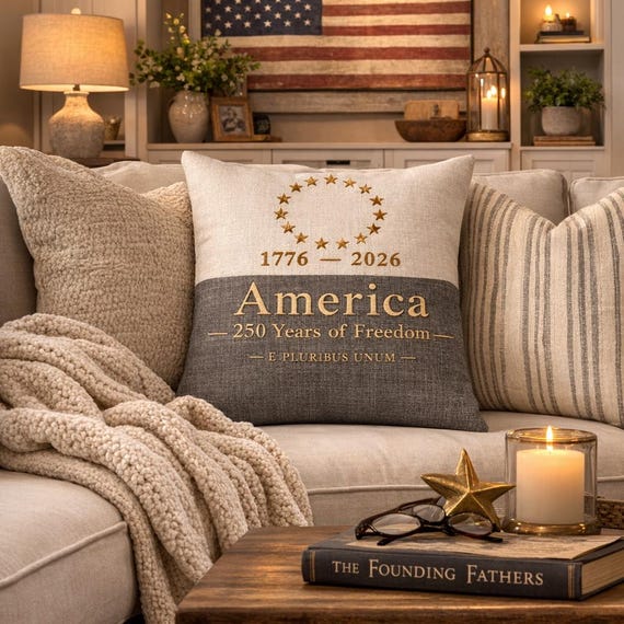 Embroidered America 250 Pillow | Fourth of July & Americana Accent Pillow