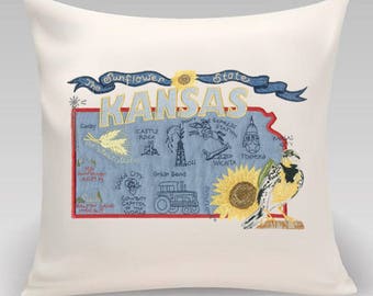 Kansas Pillow- Embroidered and Appliqued throw pillow- USA State- Decorative pillow-Home Decor - Wedding Gift - Housewarming gift
