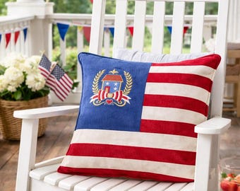 American Heritage Flag Pillow - Patriotic Embroidered Home decor - Fourth of July decorations