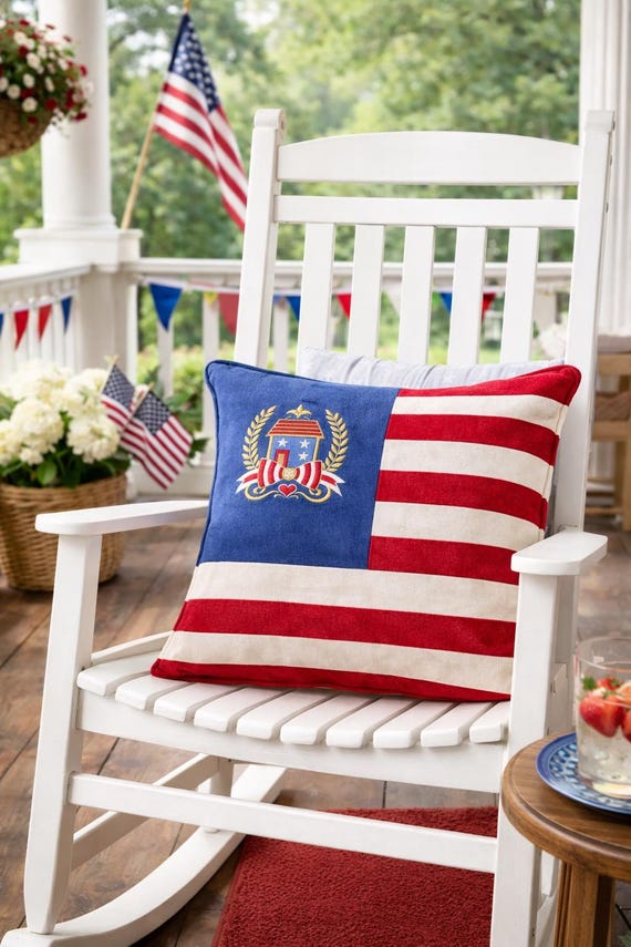 American Heritage Flag Pillow - Patriotic Embroidered Home decor - Fourth of July decorations
