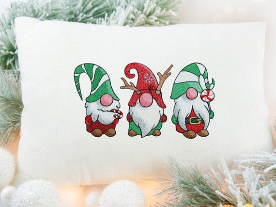 Decorative pillow - Festive gnome's that are ready to party - Embroidered - Holiday decor - Home decor
