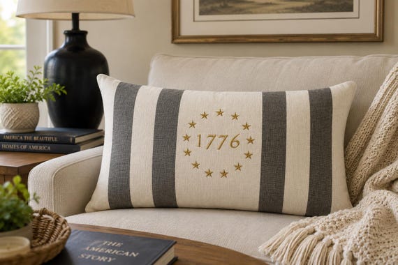 1776 Embroidered Handmade bench pillow 26 x 16 with feather insert
