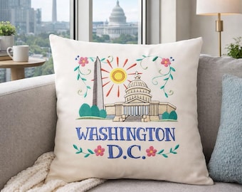 Washington D.C. embroidered throw pillow - capital & monument decorative pillow