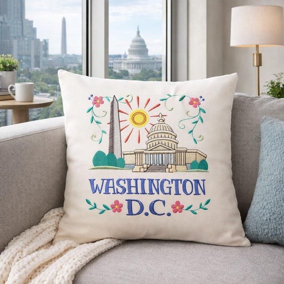 Washington D.C. embroidered throw pillow - capital & monument decorative pillow