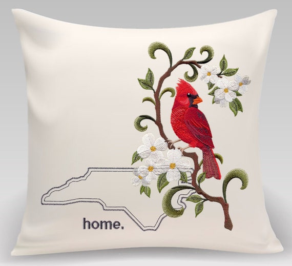 North Carolina Cardinal and Dogwood Medley- Embroidered with feather insert