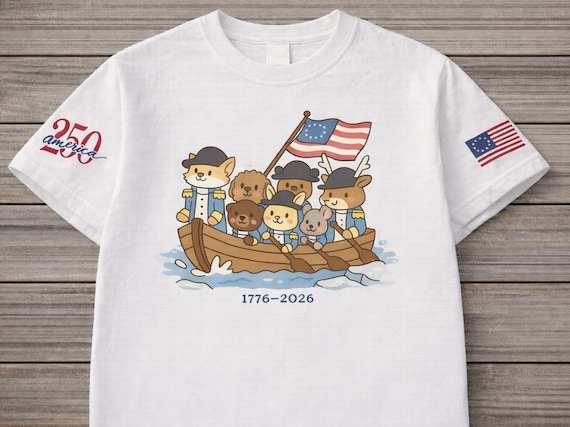 Kids Washington Crossing Shirt, 4th July Patriotic Tee, America 250 Celebration,