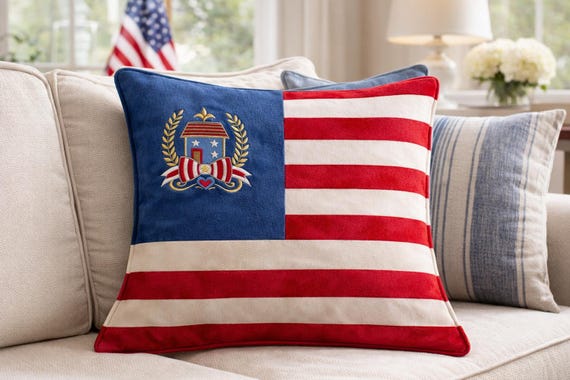 American Heritage Flag Pillow - Patriotic Embroidered Home decor - Fourth of July decorations