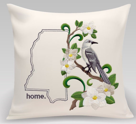 Mississippi Magnolia-Mockingbird Medley - Embroidered with feather insert