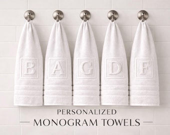 Personalized Monogram Towels | Embossed Letter Bath & Hand | Wedding and Housewarming Gift