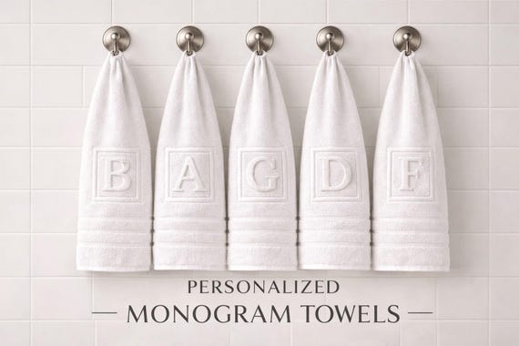 Personalized Monogram Towels | Embossed Letter Bath & Hand | Wedding and Housewarming Gift