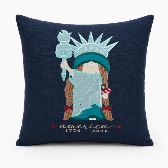 America 250 embroidered pillow Patriotic Statue of Liberty USA Anniversary decor