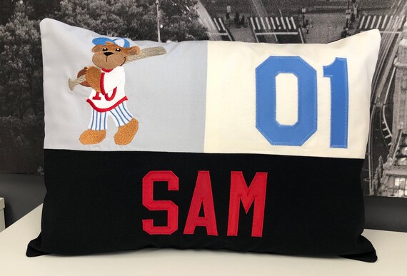 Embroidered Nursery Pillow Cover – Personalized Baseball Decor, Handmade