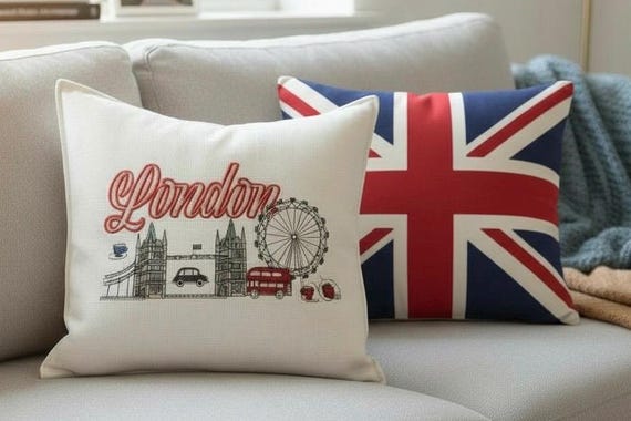 London embroidered pillow | Decorative throw pillow