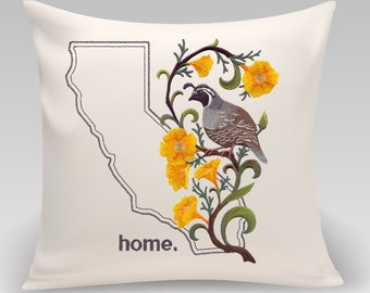 California embroidered  Quail and Poppy-USA State and bird - Wedding Gift - Housewarming gift - Home decor