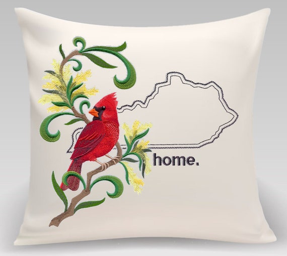 Kentucky Cardinal and Goldenrod Medley. Embroidered with feather insert