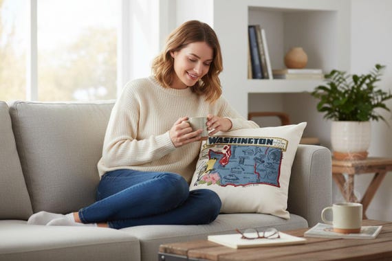 Washington State pillow with feather insert