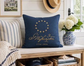 George Washington Embroidered Signature 250 pillow- USA anniversary decor