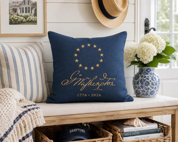 George Washington Embroidered Signature 250 pillow- USA anniversary decor