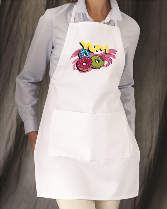 Apron - pop art fast food - Embroidered - Adjustable - great gift for those who love donuts and love to cook