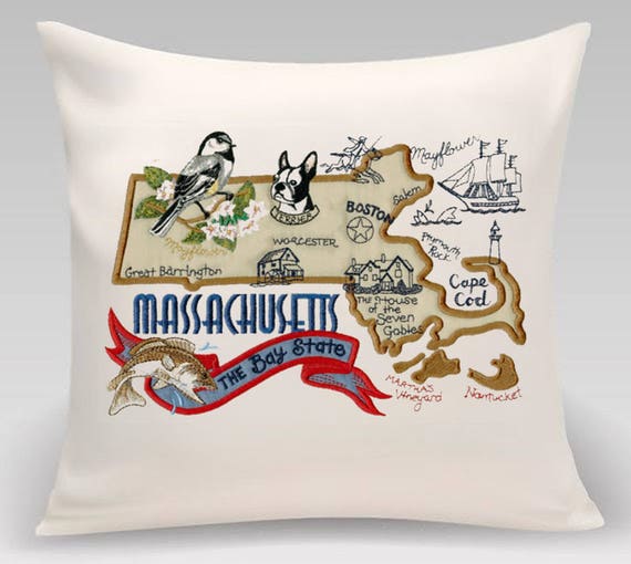 Massachusetts State pillow with feather insert