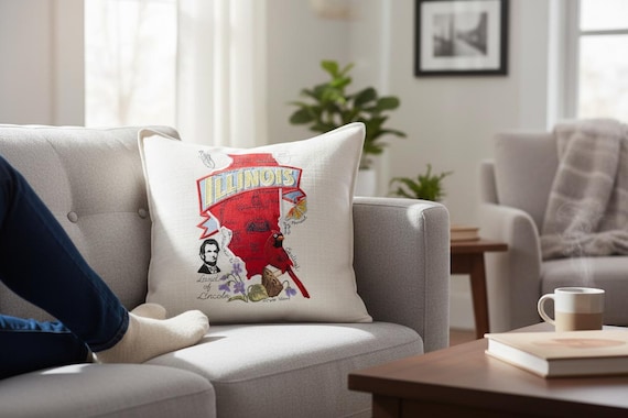 Illinois State pillow with feather insert