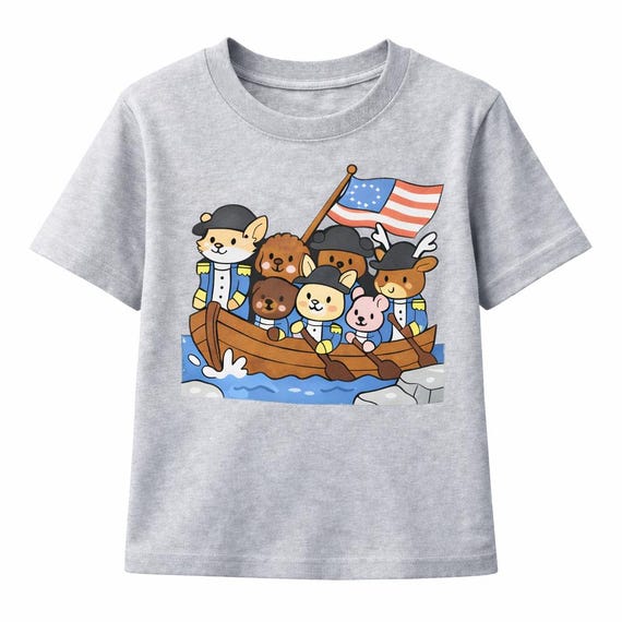 Kids Washington Crossing Shirt, 4th July Patriotic Tee, America 250 Celebration,