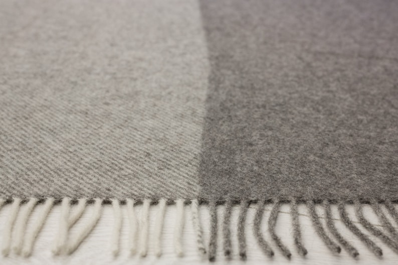 Big soft natural wool bedspread \u2018Boteh 25\u2019 made in Europe Chunky knit grey natural sheep wool throw blanket with fringes