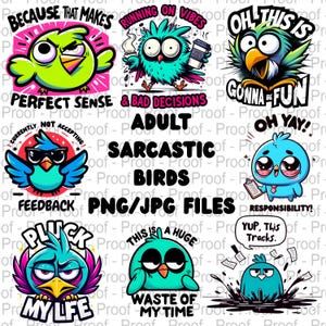 Adult Sarcasm Birds Digital Download Bundle Funny Bird Clipart Graphics Sarcastic Meme PNG/JPG