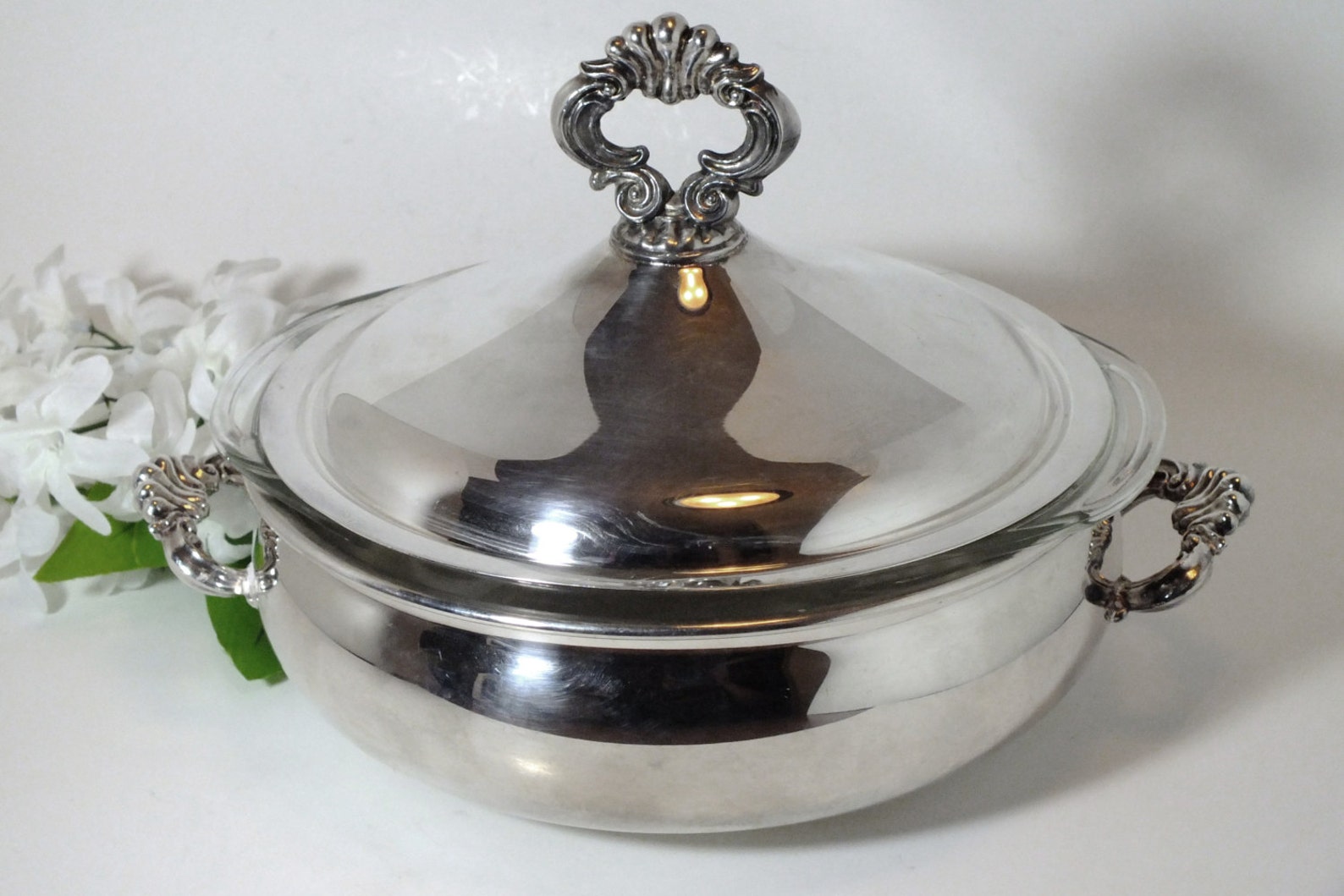 FB Rogers Silver Plate Covered Serving Dish with Pyrex Glass Etsy